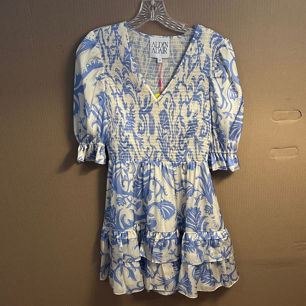 Alden Adair Cream and Blue Patterned Dress
